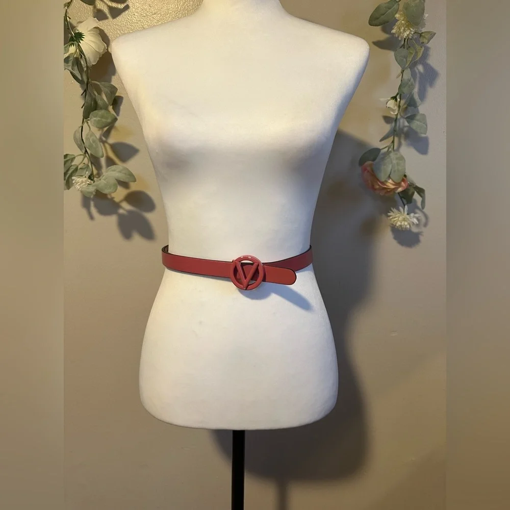 Mario Valentino Logo Slim Leather Belt